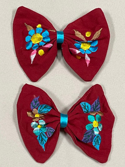 Embroidered Hair Bow Red