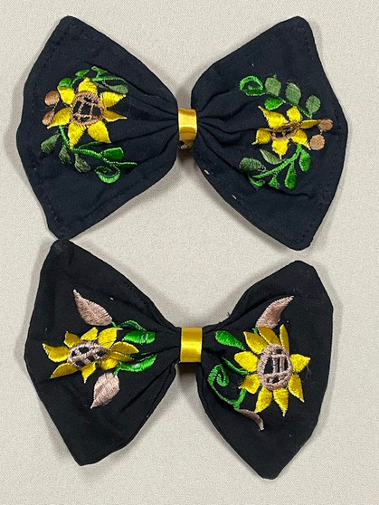 Embroidered Hair Bow Black Sunflower