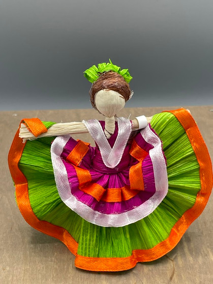 Corn Husk Doll Green/Pink