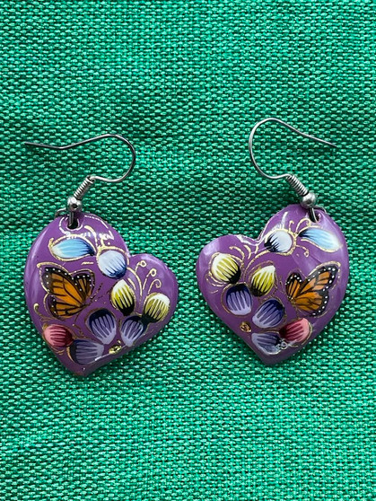 Copper Heart Earrings Purple Small