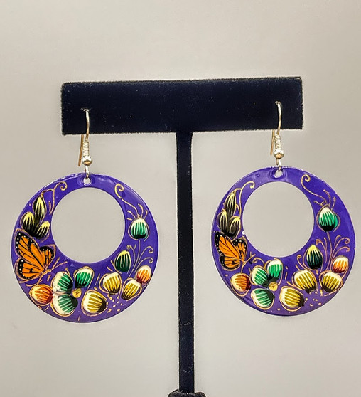 Copper Hoop Earrings Purple Small