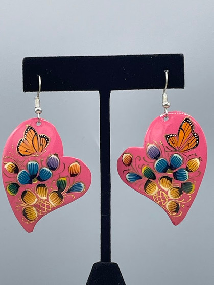 Copper Heart Earrings Pink Large