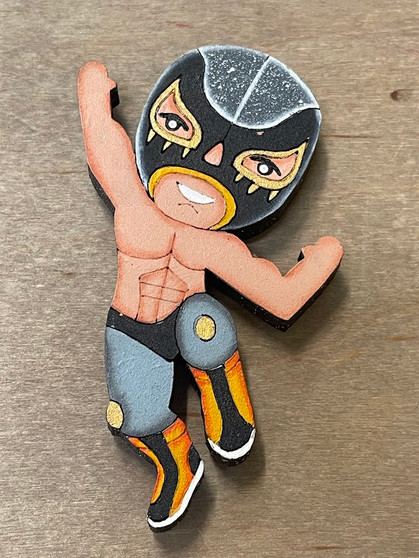 Lucha Black Wooden Magnet