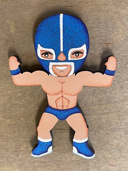 Lucha Blue Wooden Magnet