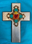 Wooden Repujado Sacred Heart Cross