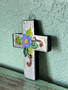 Small Wooden Repujado Cross with Flower