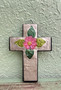 Small Wooden Repujado Cross with Flower