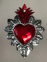Metal Sacred Heart Leaf Red/Silver