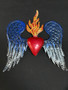 Metal Sacred Heart With Wings Red/Blue