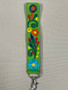 Green Embroidered Wrist Orange/Blue Flower  Lanyard