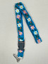 Turquoise Embroidered White/Pink Flower Lanyard