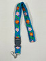 Turquoise Embroidered Pink/Orange Flower Lanyard
