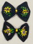 Embroidered Hair Bow Black Sunflower