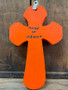 Wooden Orange Cross With Blue Flowers