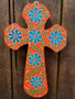 Wooden Orange Cross With Blue Flowers
