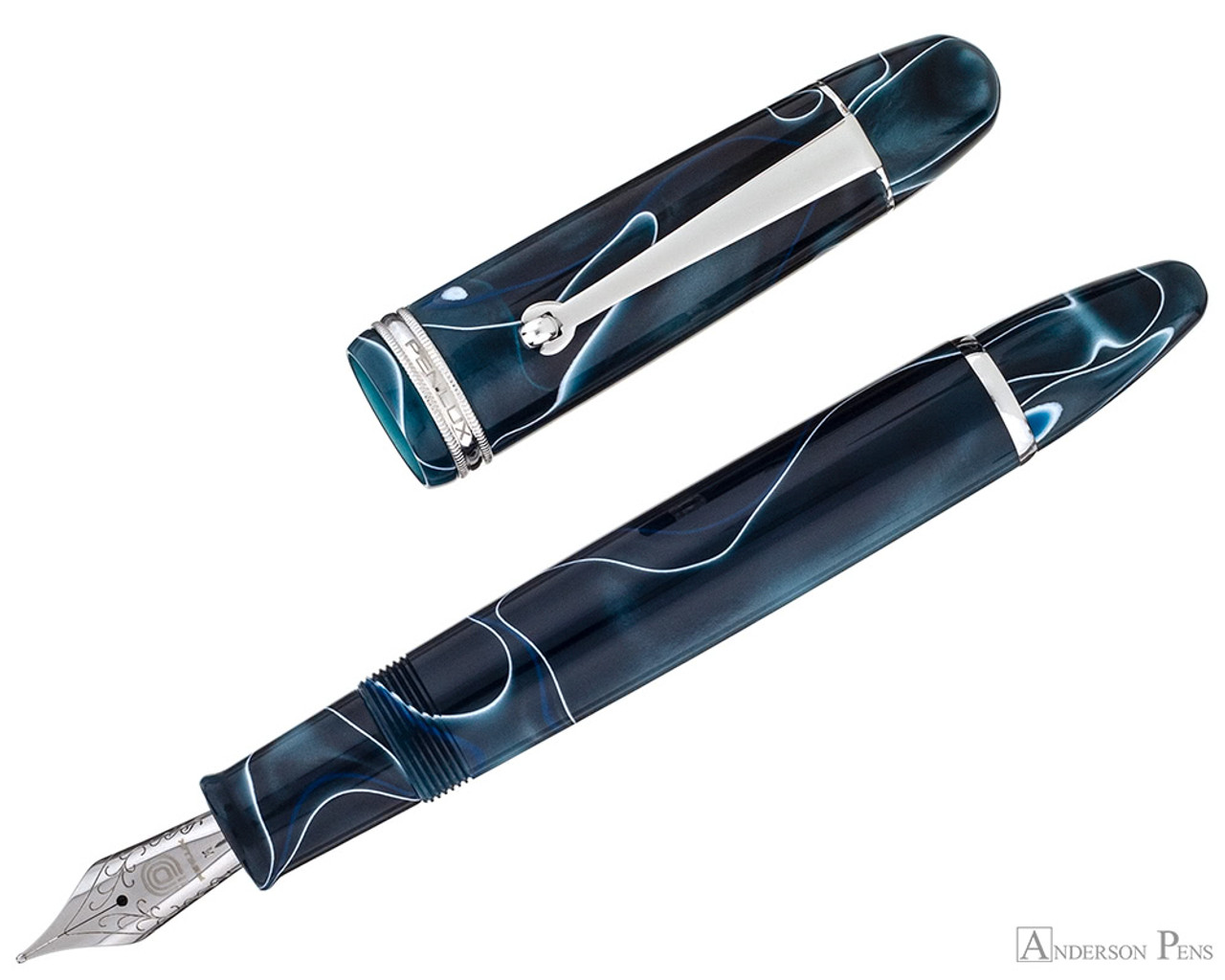 Penlux Masterpiece Grande Fountain Pen - Blue Swirl - Anderson