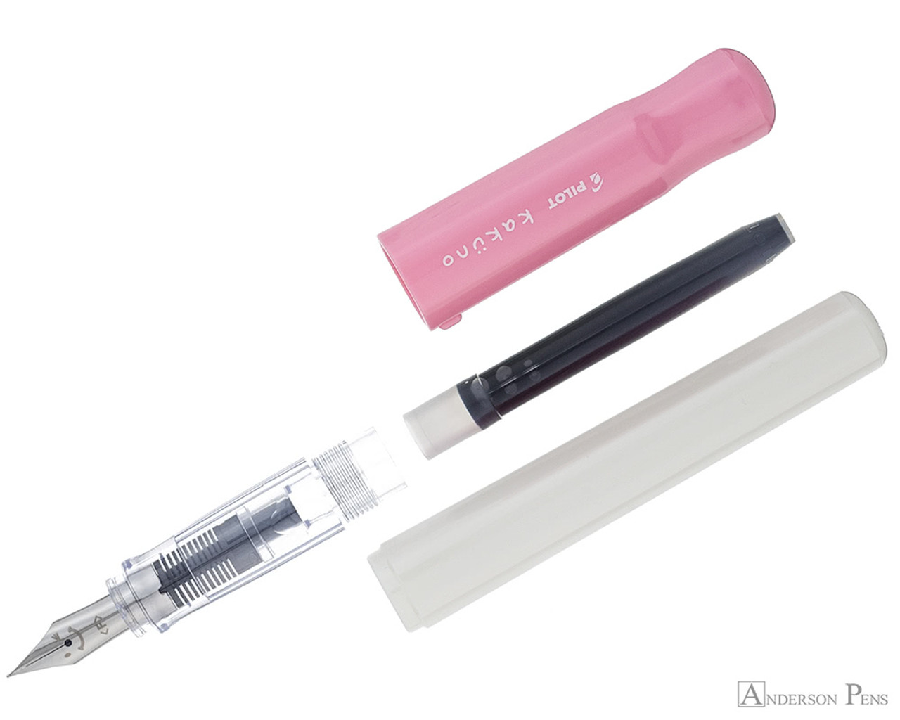 Pilot Kakuno Fountain Pen - White with Pink Cap, Fine Nib