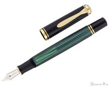 Pelikan Souveran M400 Fountain Pen - Black-Green with Gold Trim - Open