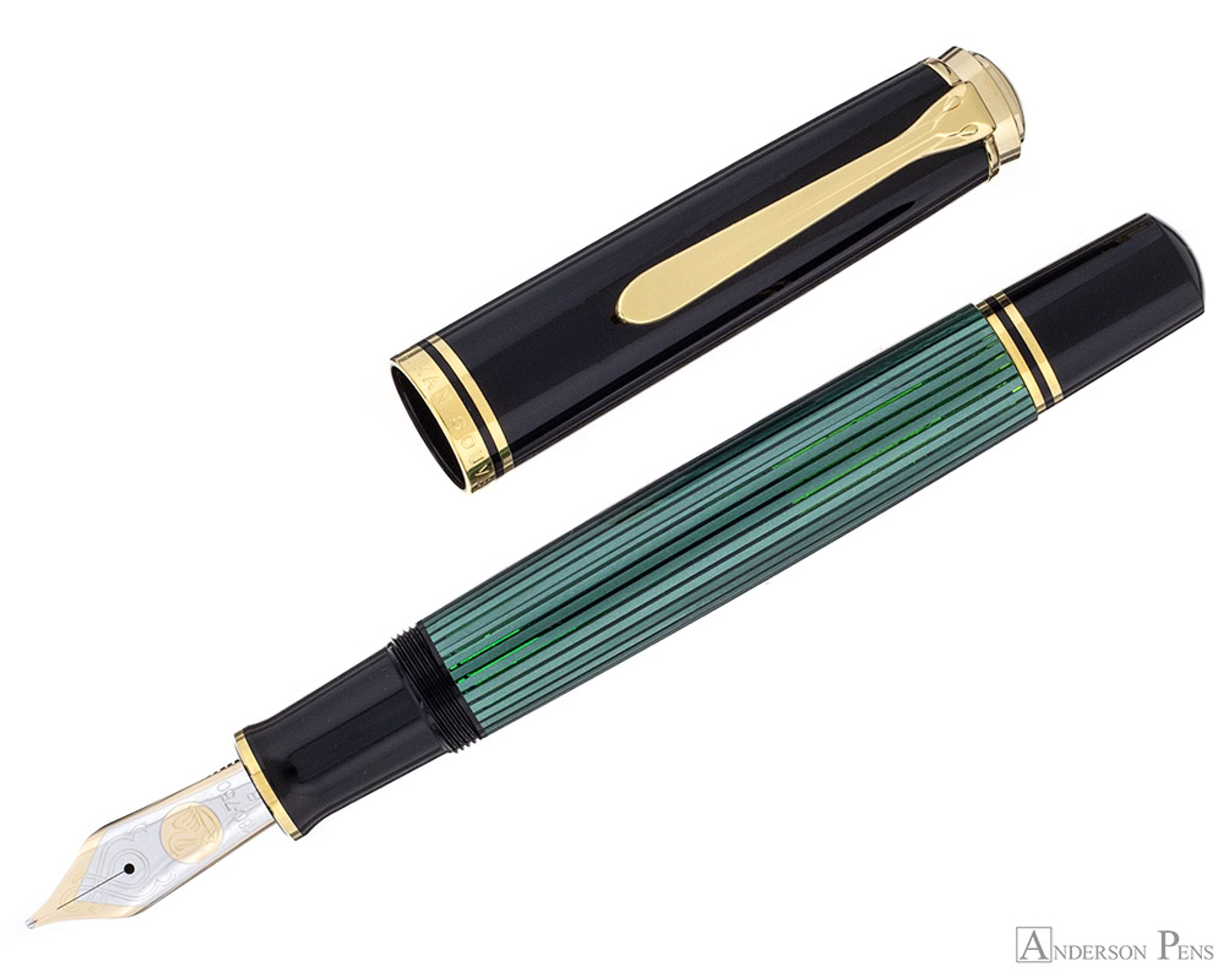 Zonder hoofd Ruïneren Denken Pelikan Souveran M1000 Fountain Pen - Black-Green with Gold Trim - Anderson  Pens, Inc.