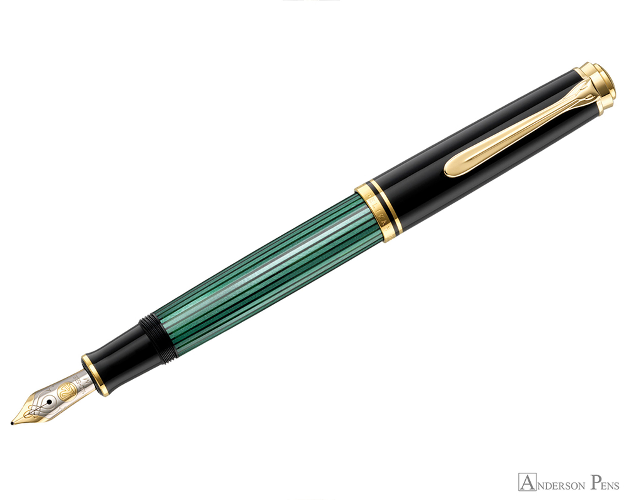 Pelikan Souveran M600 Fountain - Black-Green with Gold Trim - Pens, Inc.