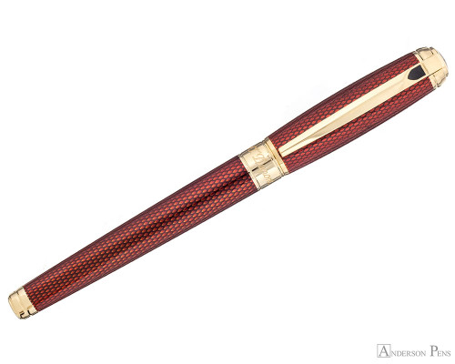 S.T. Dupont Line D Large Rollerball - Diamond Guilloche Ruby with Vermeil Trim