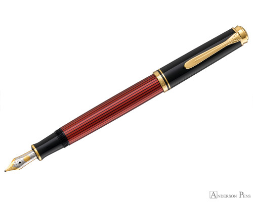 Pelikan Souveran M600 Fountain Pen - Black-Red with Gold Trim - Posted