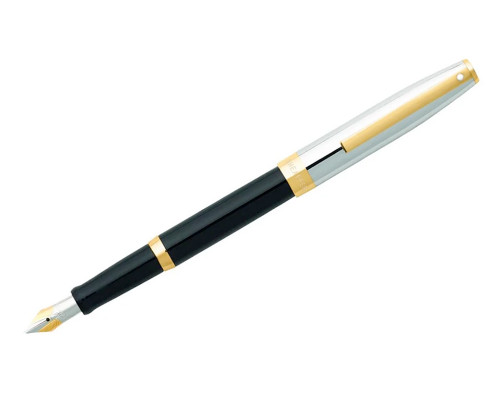 Sheaffer Sagaris Fountain Pen - Black with Chrome Cap and Gold Trim