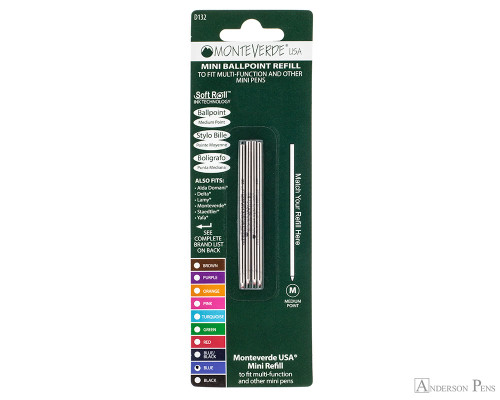 Monteverde Mini Ballpoint Refill - Blue, Medium (4 Pack) - Card