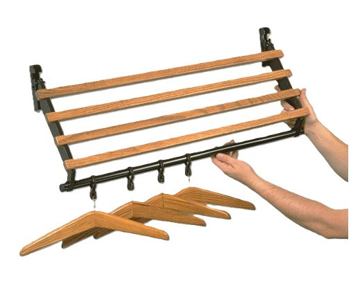 Folding Wall-Mounted Wooden Coat Rack with Hanger Bar and Shelf