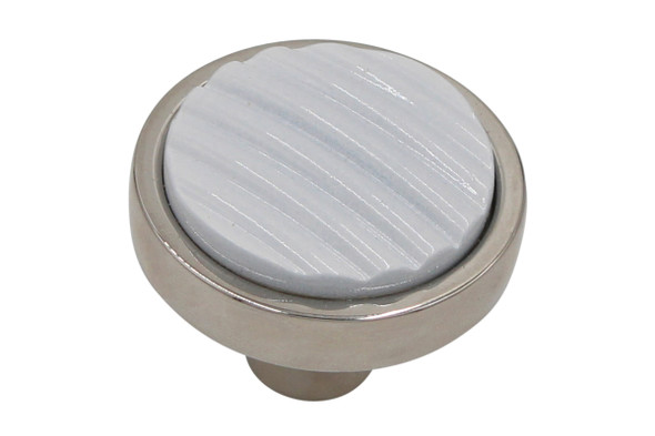 Salo 101-PN-W - Flowerday Design Furrowed - Polished Nickel/White Round Knob