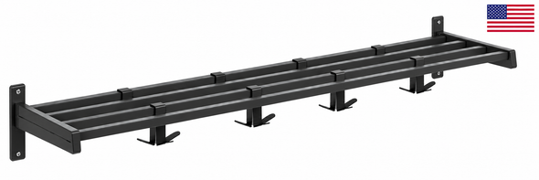 Magnuson DS-4K Powder Coat Steel Coat Rack with Painted Shelf Slats and 8 Triple Prong Hooks - 48" Wide - Multiple Finishes