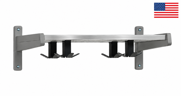 Magnuson DS-2KA Powder Coat Steel Coat Rack with Polished Aluminum Shelf Slats and 4 Triple Prong Hooks - 24" Wide - Multiple Finishes