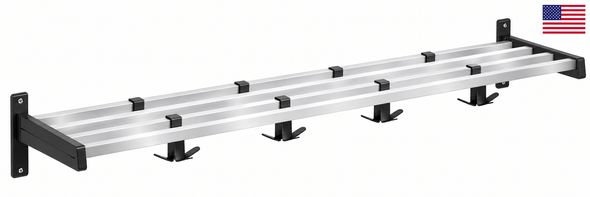 Magnuson DS-5KA Powder Coat Steel Coat Rack with Polished Aluminum Shelf Slats and 12 Triple Prong Hooks - 60" Wide - Multiple Finishes