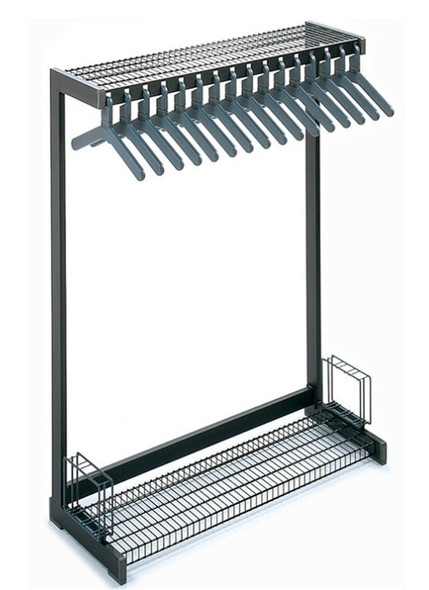 Magnuson Office Rak OR-2A 24" Wide Single Sided Standing Coat Rack with 2 Umbrella Holders, Top and Bottom Shelf, 8 Hangers - Multiple Sizes, Caster, and Finish Options