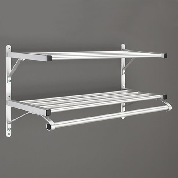 Glaro 502-SA-48 Wall Mounted Modular Aluminum Coat Rack with Double Shelf and Hanger Bar - Satin Aluminum  - 48" Wide