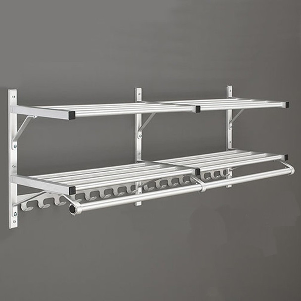 Glaro 8000B-SA-54 Wall Mounted Modular Aluminum Coat Rack with Double Shelf, Coat Hook Strip, and Hanger Bar - Satin Aluminum - 54" Wide