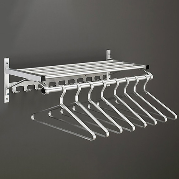 Glaro 8000C-SA-90 Wall Mounted Modular Aluminum Coat Rack with Single Shelf, Coat Hook Strip, and Hanger Bar - Satin Aluminum - 90" Wide