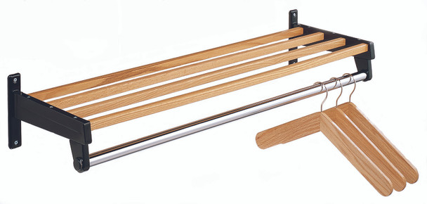 Magnuson DS-6HO Powder Coat Steel Coat Rack with Natural Oak Wood Shelf Slats and 1" Stainless Steel Hanger Bar - 72" Wide - Multiple Finishes