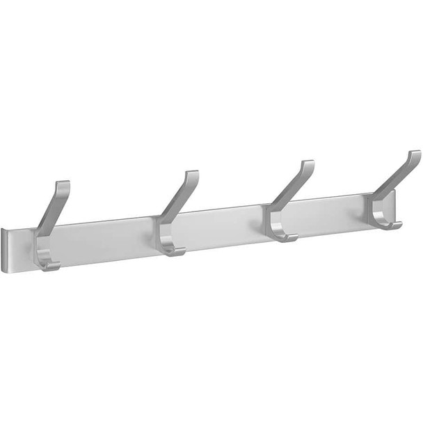 Peter Pepper 2043XL Aluminum Wall Mount Hat and Coat Rack / Coat Hook Panel - 4 Double Prong Hooks