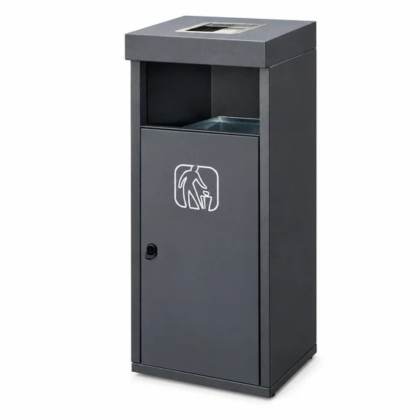 Magnuson RETTO-02 Front Loading 26 Gallon Steel Waste Receptacle with Ashtray on Lid and Internal Liner - Outdoor - Textured Bronze Finish