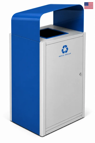 Magnuson UMEA-12 Top Loading 40 Gallon Steel Single Waste Receptacle with Internal Liner and Angled Hood - Outdoor - Multiple Configurations