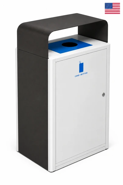 Magnuson UMEA-11 Top Loading 40 Gallon Steel Single Waste Receptacle with Internal Liner and Flat Hood - Outdoor - Multiple Configurations