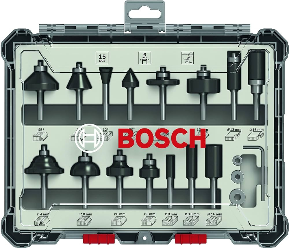 Template Router Bit Bosch Bosch Professional 15-Piece Set Wood Router Bit Set for 6mm Shank Router
