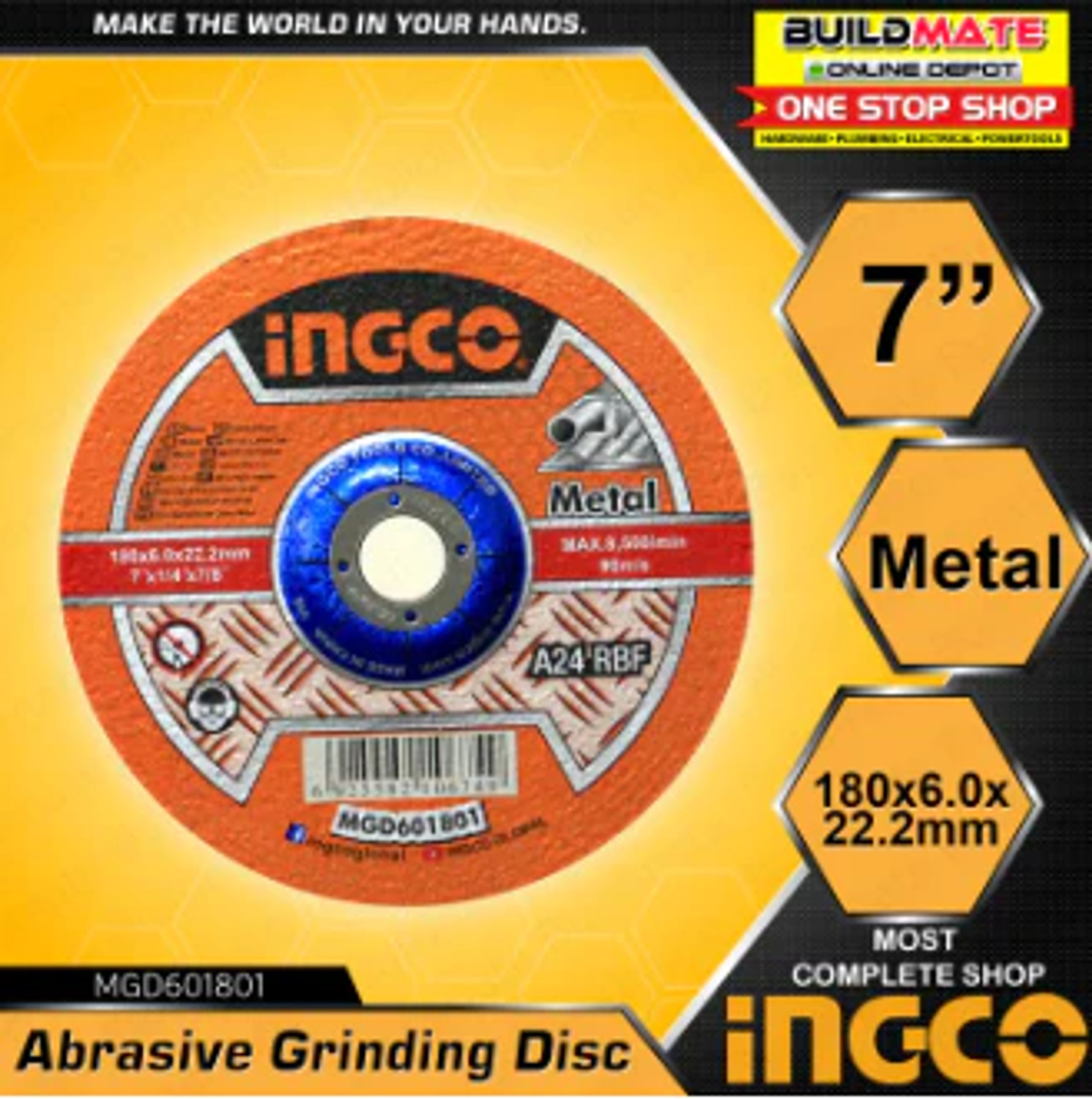 Abrasive Metal Cutting Disc Ingco Brand MCD301802 7 Inch