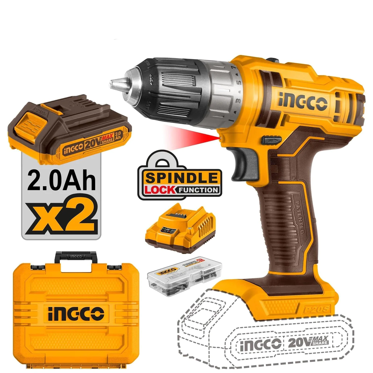 Buy online INGCO cordless drill 20v CDL1200528 from Tikweld