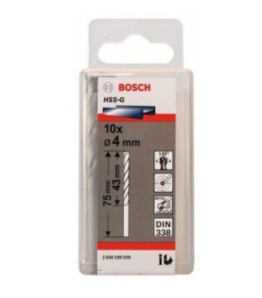 Metal Drill Bits Bosch HSS-G, DIN 338 4 x 43 x 75 mm