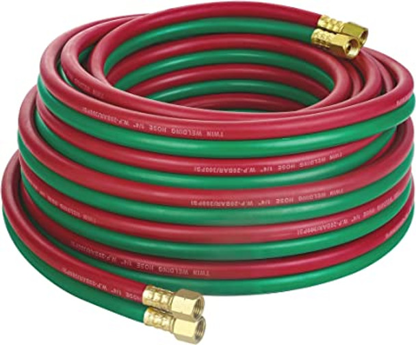 Hellog Oxygen Acetylene Twin welding Hose 1/4-Inch × 50 Feet with 9/16"-18 B fittings.