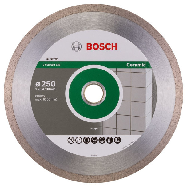 Bosch Diamond Cutting Disc Best for Ceramic, 250mm Ø, 30/25.40mm x 2.4mm x 10mm, Silver/Grey