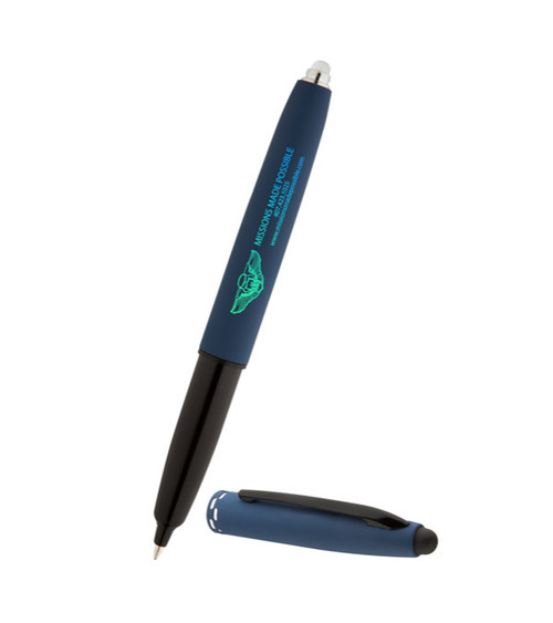 Keeper Soft-Touch Kugelschreiber aus Metall mit Licht, Stylus & mehrfarbigem Aufdruck
