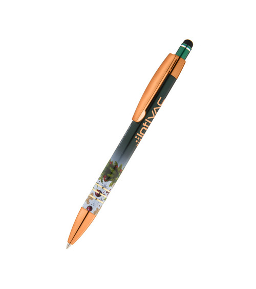 Stylo Festive en métal avec stylet et finitions cuivrées